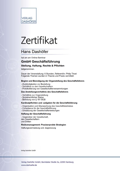 Beispielzertifikat